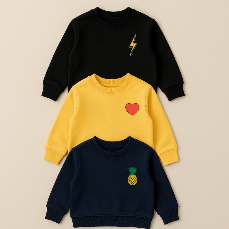 Pack of 3 Cute Little Charm Printed Sweatshirts for Young Kids
