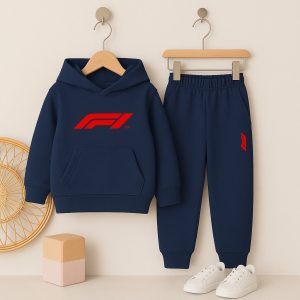 Navy F-1 Inspired Printed Hooded Tracksuit for Tween Kids
