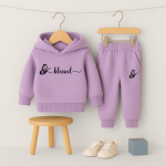 Blessed Printed Purple Hooded Tracksuit for Girls