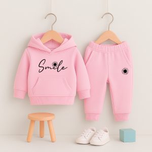 Pink Smile Printed Hooded Tracksuit for Girls