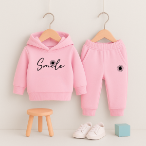 Pink Smile Printed Hooded Tracksuit for Girls
