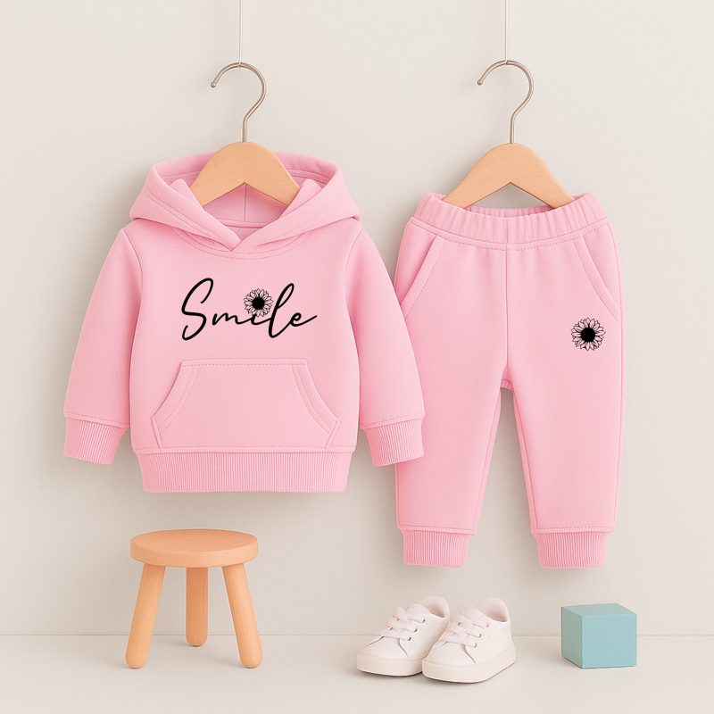 Pink Smile Printed Hooded Tracksuit for Girls