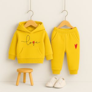 Yellow Love Printed Hooded Tracksuit for Girls