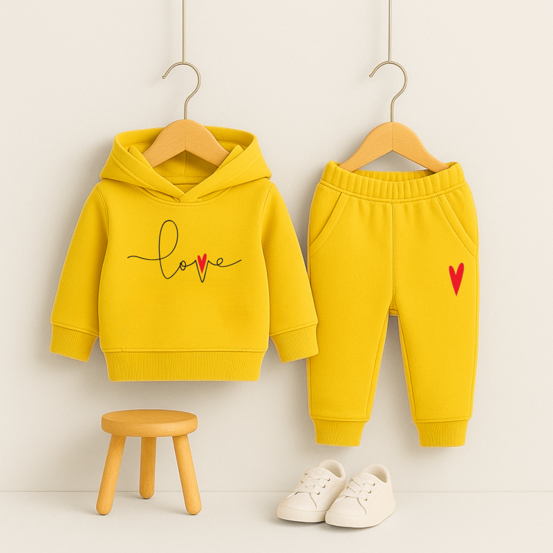 Yellow Love Printed Hooded Tracksuit for Girls