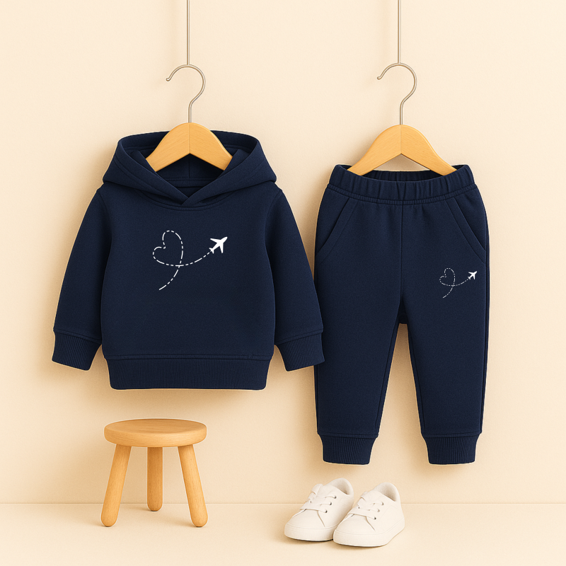Navy Blue Heartline Printed Hooded Tracksuit for Girls Navy Blue Heartline Printed Hooded Tracksuit for Girls