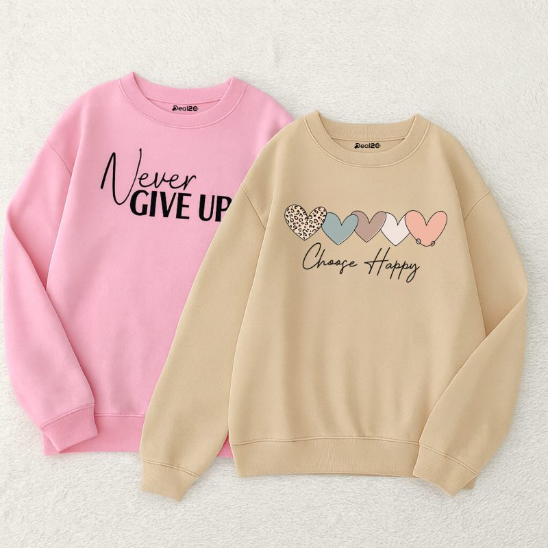 Pack of 2 Choose Happy Printed Sweatshirts for Women Pack of 2 Choose Happy Printed Sweatshirts for Women