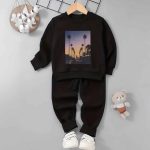 Black Aesthetic Printed Sweatshirt Tracksuit for Kids