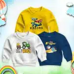 Pack of 3 Racing Roll Flyer Printed Sweatshirts for Young Kids