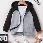 Contrast Raglan Black-Grey Zipper Hoodie for Kids