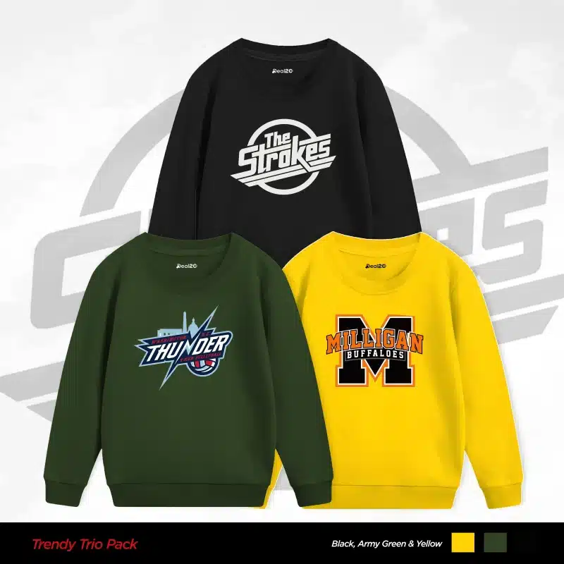 Pack of 3 Strokes Thunder Milligan Printed Sweatshirts for Tween Kids