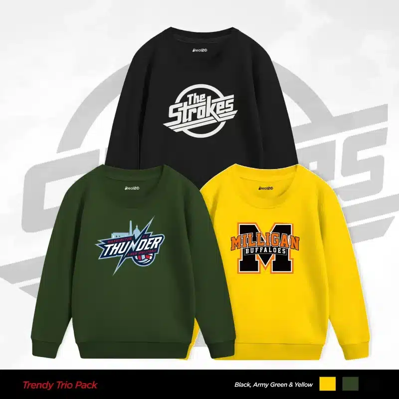 Pack of 3 Strokes Thunder Milligan Printed Sweatshirts for Tween Kids Pack of 3 Strokes Thunder Milligan Printed Sweatshirts for Tween Kids