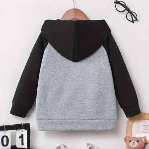 Contrast Raglan Black-Grey Zipper Hoodie for Kids