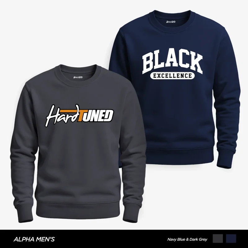 Pack of 2 Black Hard-Tuned Printed Sweatshirts for Mens