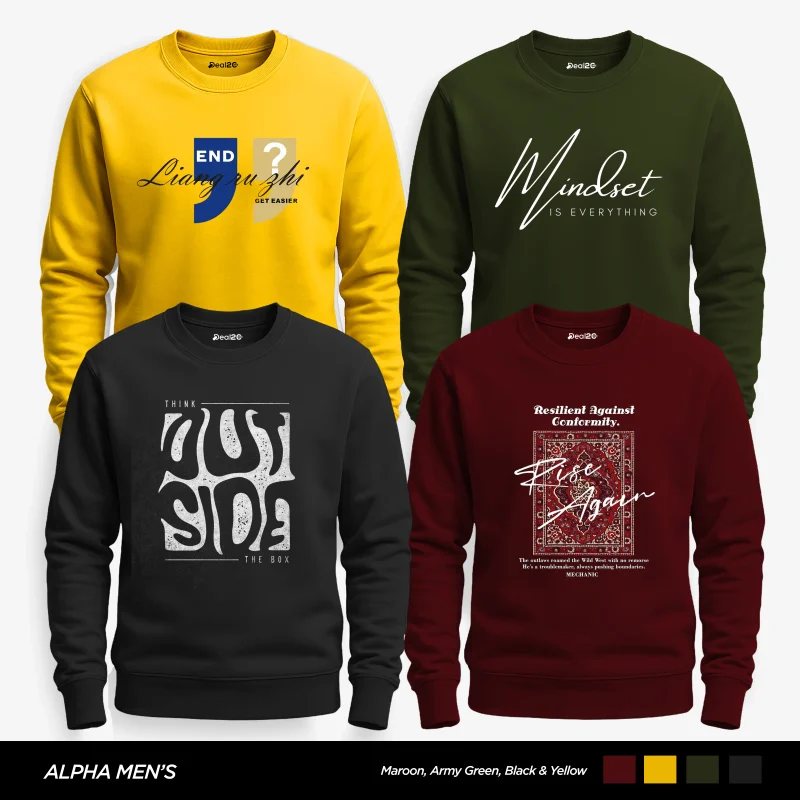 Pack of 4 Rise Again Everything Outside Printed Sweatshirts for Mens