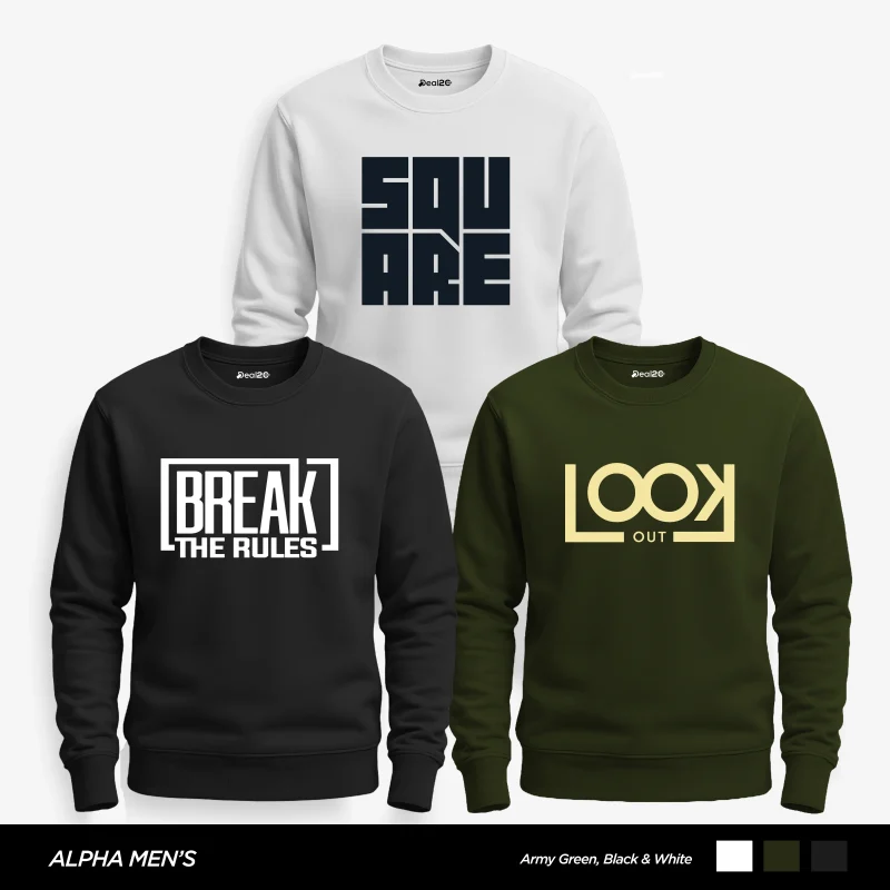 Pack of 3 Look Out The Rules Printed Sweatshirts for Mens