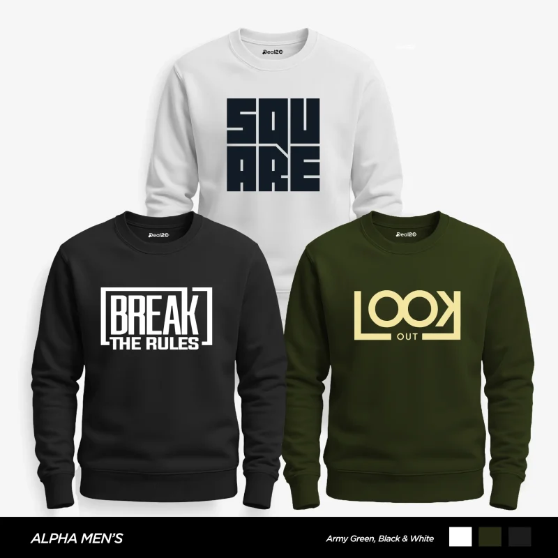 Pack of 3 Look Out The Rules Printed Sweatshirts for Men's Pack of 3 Look Out The Rules Printed Sweatshirts for Men's