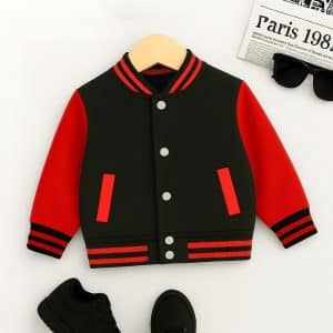 Crimson Charge – Black & Red Varsity Jacket for Kids