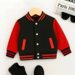 Crimson Charge – Black & Red Varsity Jacket for Kids