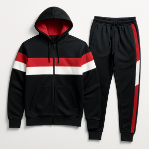 Black Bolt Contrast Hooded Tracksuit for Men