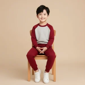Kids Two-Tone Winter Tracksuit - Maroon & Grey