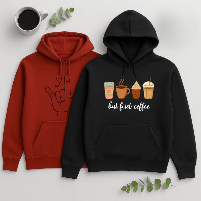 Pack of 2 Coffee First Printed Hoodies for Women Pack of 2 Coffee First Printed Hoodies for Women