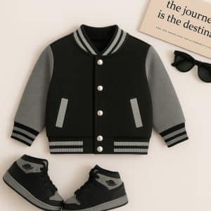 Shadow Storm – Black & Charcoal Varsity Jacket for Kids