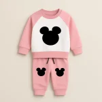 Pink & White Contrast Teddy Sweatshirt Set for Girls - Winter Wear
