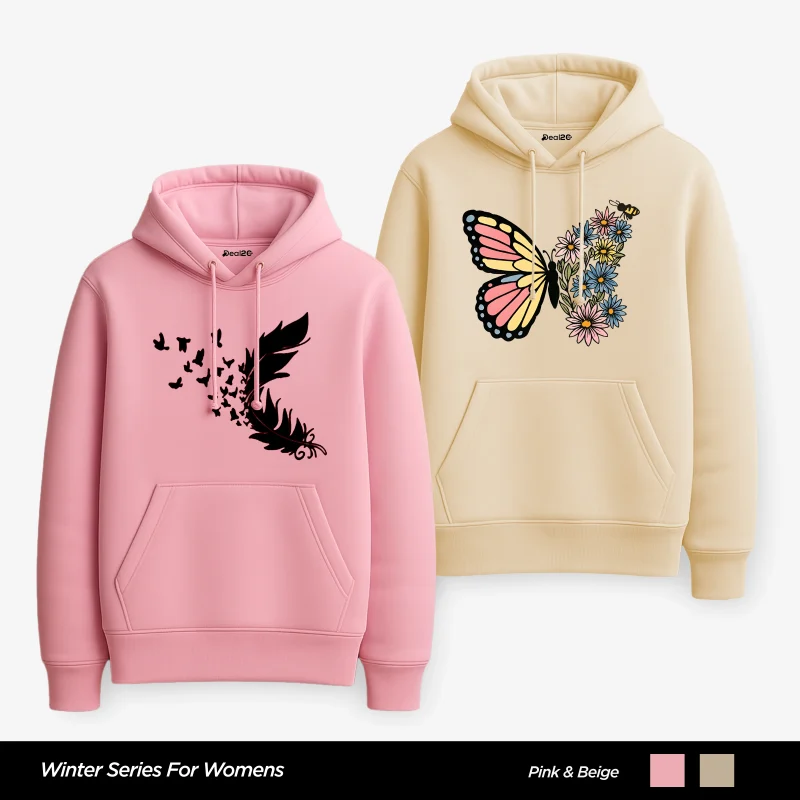 Pack of 2 Abstract Wings Printed Hoodies for Women