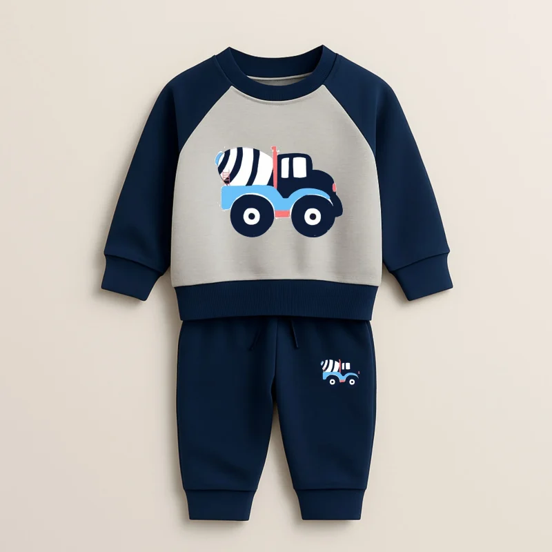 Navy Blue Mixer Printed Raglan Tracksuit for Young Kids