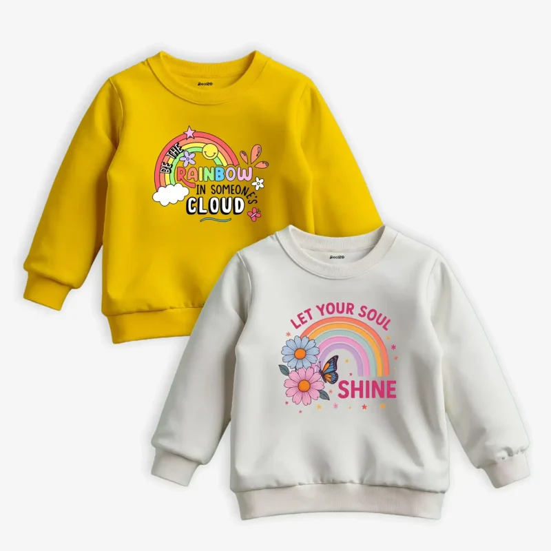 Pack of 2 Shine Rainbow Printed Sweatshirts for Girls Pack of 2 Shine Rainbow Printed Sweatshirts for Girls