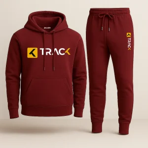 Track Printed Maroon Hooded Tracksuit – Unisex