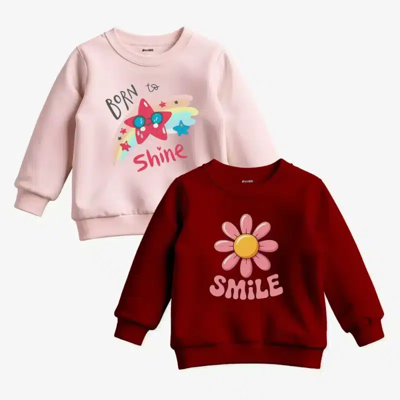 Pack of 2 Smile Shine Star Printed Sweatshirts for Girls Pack of 2 Smile Shine Star Printed Sweatshirts for Girls