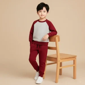 Kids Two-Tone Winter Tracksuit - Maroon & Grey