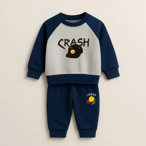 Navy Blue Crash Printed Raglan Tracksuit for Young Kids