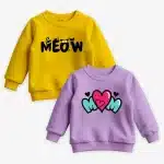 Pack of 2 Meow Cats Printed Sweatshirts for Girls
