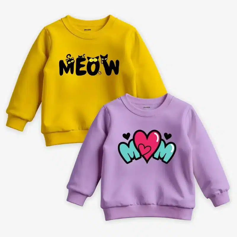 Pack of 2 Meow Cats Printed Sweatshirts for Girls