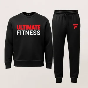 Ultimate Fitness Printed Black Sweatshirt Tracksuit for Men