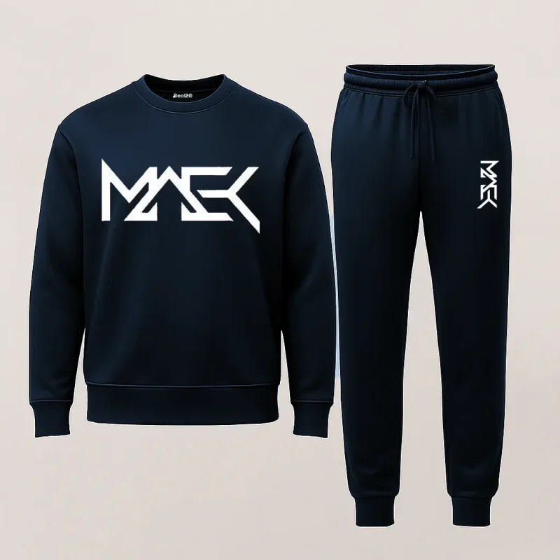 Signature Printed Navy-Blue Sweatshirt Tracksuit for Men
