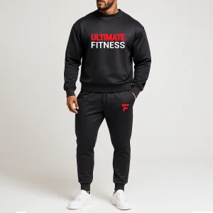 Ultimate Fitness Printed Black Sweatshirt Tracksuit for Men