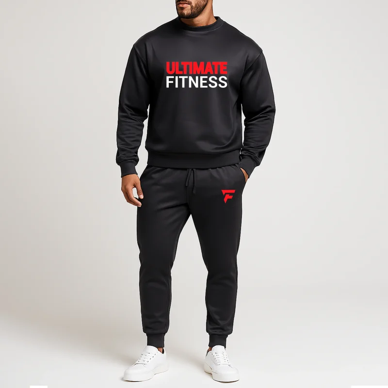 Ultimate Fitness Printed Black Sweatshirt Tracksuit for Men