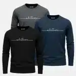 Pack of 3 Whatever Slogan Printed Long Sleeve T-Shirts for Men