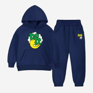 Do It Printed Hooded Tracksuit For Young Kids - Navy Blue