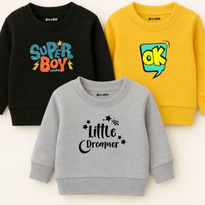 Pack of 3 Kind Rock Dreamer Printed Sweatshirts for Young Kids