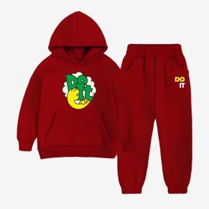 Do It Printed Hooded Tracksuit For Young Kids - Maroon