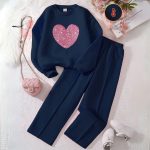 Glitter Heart Navy Blue Design Tracksuit for Girls