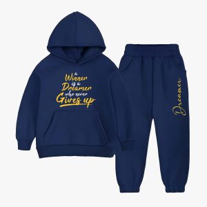 Dreamer Printed Hooded Tracksuit For Tween Kids - Navy Blue