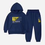 Trust The Process Printed Hooded Tracksuit For Tween Kids - Navy Blue