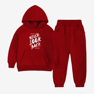 Never Look Back Printed Hooded Tracksuit For Tween Kids - Maroon