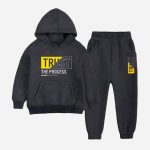 Trust The Process Printed Hooded Tracksuit For Tween Kids - Charcoal