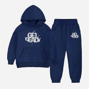 Get Ready Printed Hooded Tracksuit For Tween Kids - Navy Blue
